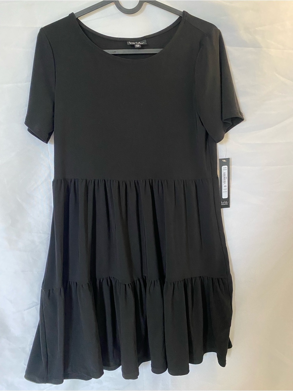 NWT Nicole Miller Short Sleeve Tiered Mini Babydoll Dress Black XS